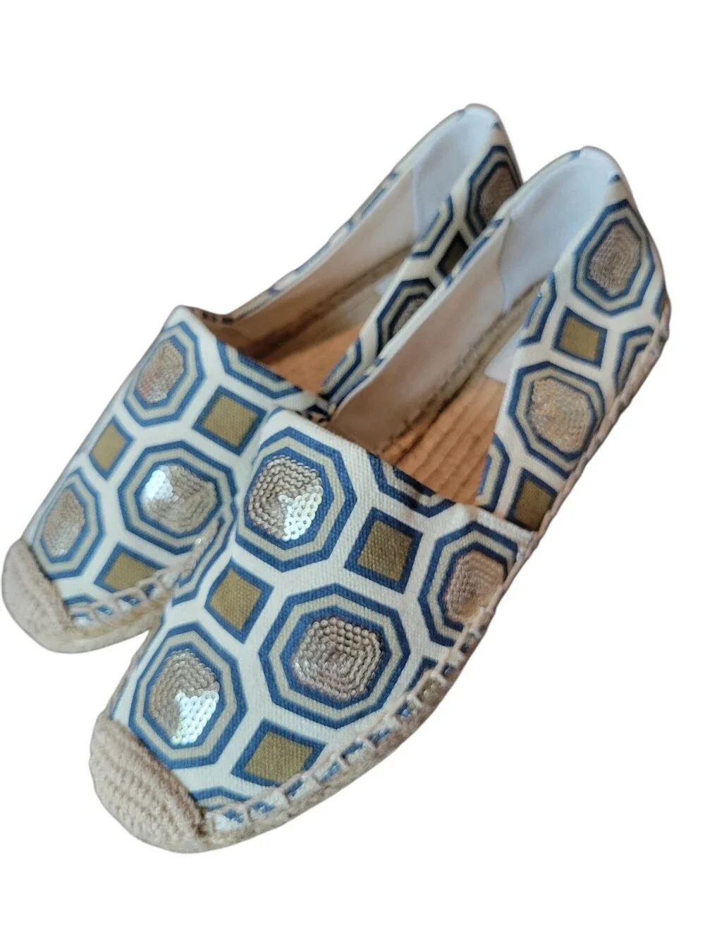 Tory Burch Cecily Embellished Espadrille Sequin Flats Shoes